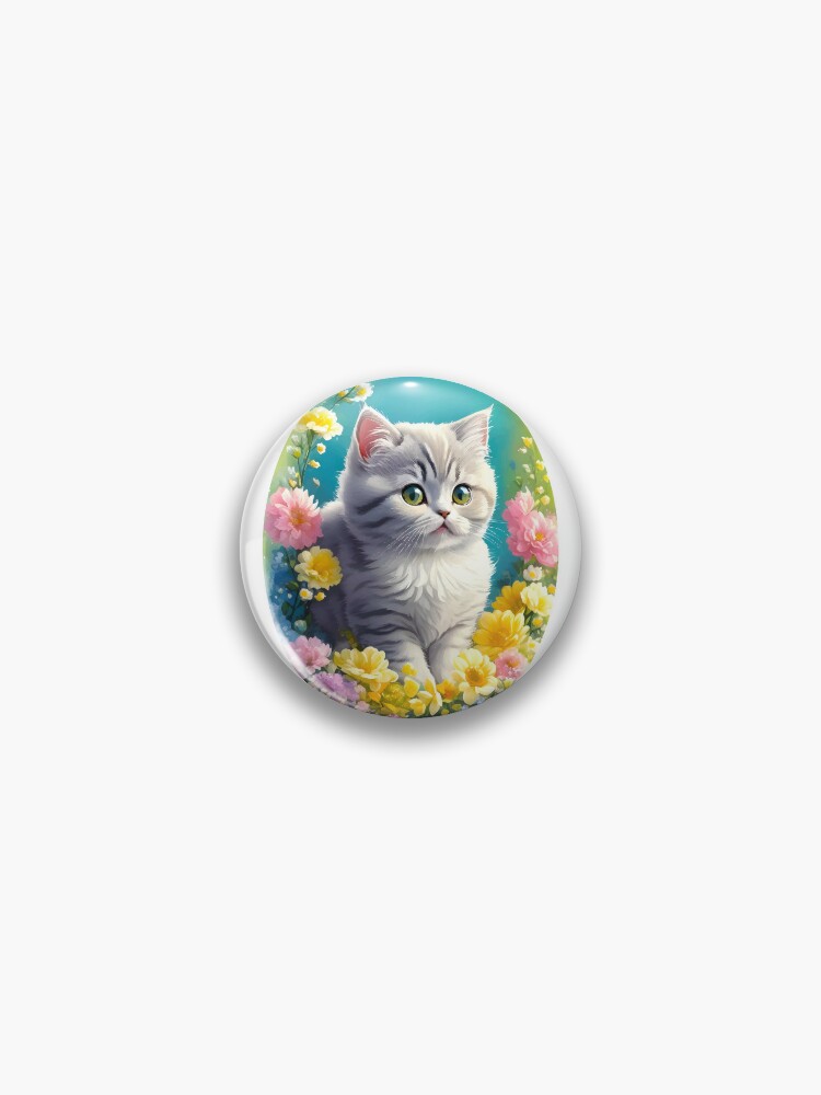 Cat In Flowers Pin for Sale by vitbich