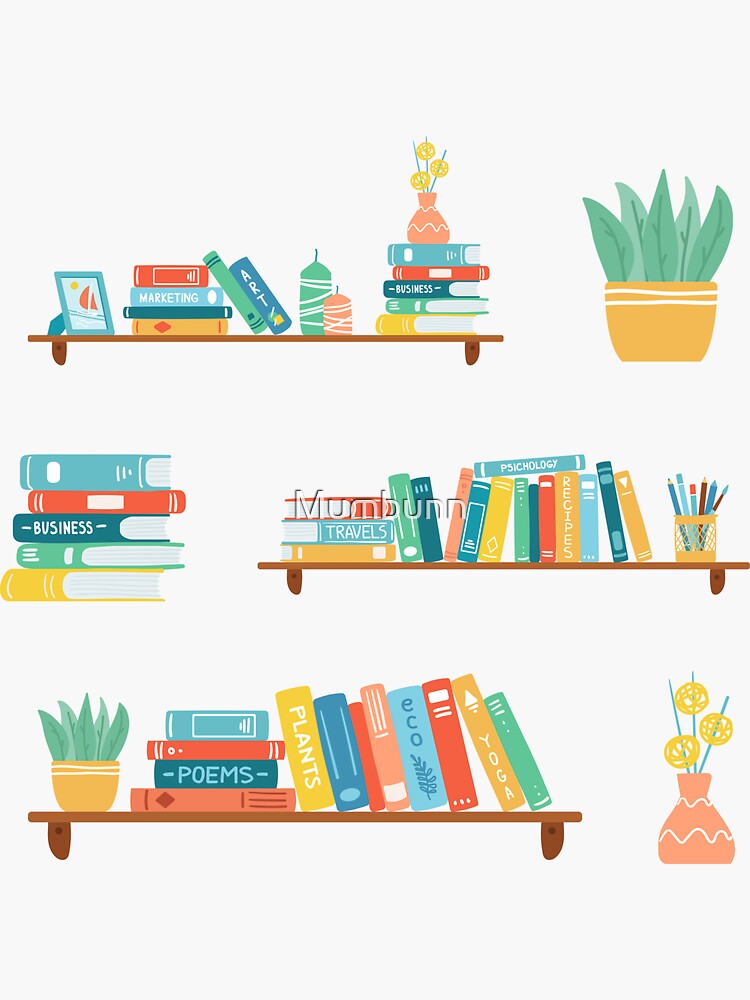 "Cute Bookshelf Sticker Set" Sticker for Sale by Mumbunn Redbubble