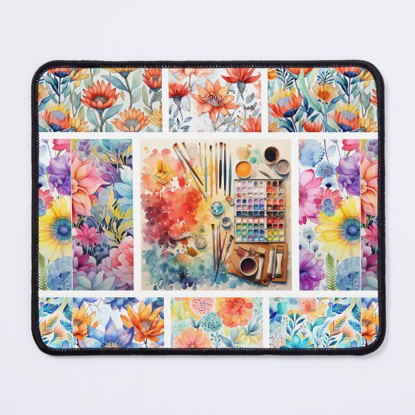 Item preview, Watercolor Blossoms and Painting Tools Collage designed and sold by MyMerryMary.