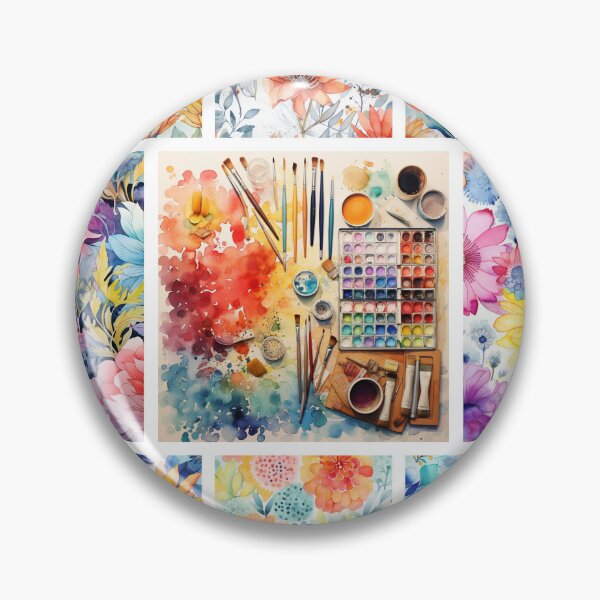 Item preview, Watercolor Blossoms and Painting Tools Collage designed and sold by MyMerryMary.