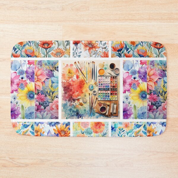 Item preview, Watercolor Blossoms and Painting Tools Collage designed and sold by MyMerryMary.