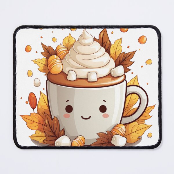 Item preview, Hot Chocolate Cutie Adorable Kawaii Mug Marshmallows Autumn Leaves designed and sold by InkwaveDesigns.
