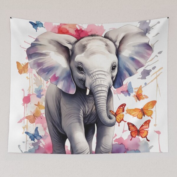 Item preview, Playful Baby Elephant and Fluttering Butterflies designed and sold by Electric-Easel.