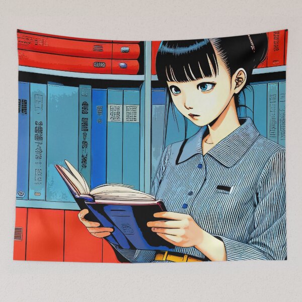 Item preview, Book Aesthetic - Cute Woman Reading a Book in the Bibrary - Pop Art designed and sold by ZenReiArt.