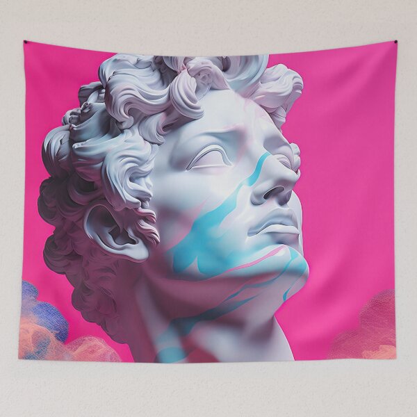 Item preview, Neon Nostalgia: Ancient Bust in Vaporwave Realm designed and sold by Mullet Monkey.