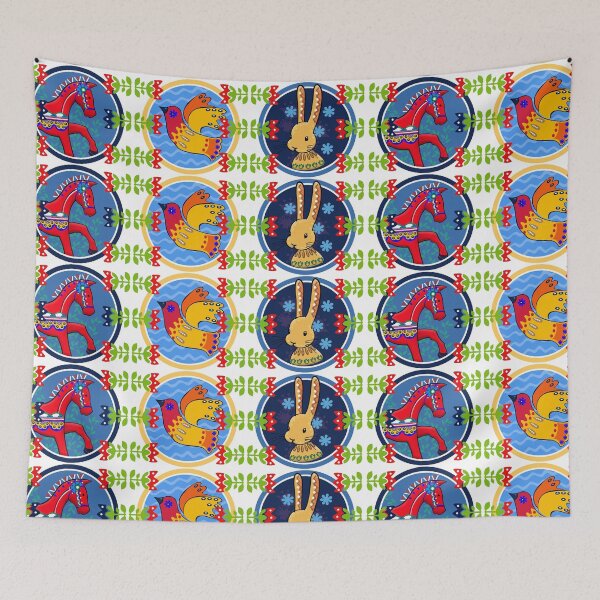 Item preview, Horse Rabbit and Bird folk pattern designed and sold by RitaFancy.