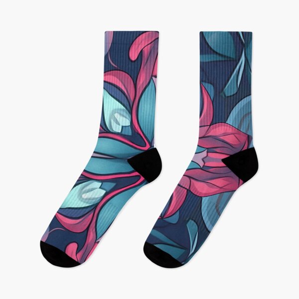 Item preview, Vibrant Pink and Blue Neon Flowers and Leaves Pattern designed and sold by Lamarcy.