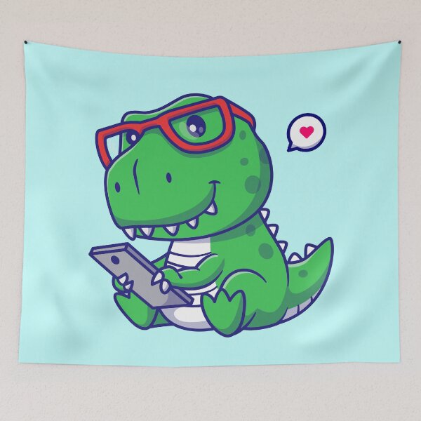 Item preview, Cute Baby Dino Playing with Phone Cartoon Vector Icon designed and sold by hjian8219.
