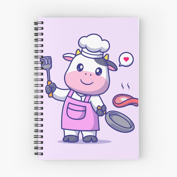 Item preview, Cute Cow Chef Cooking Steak Meat Cartoon Vector Icon designed and sold by hjian8219.