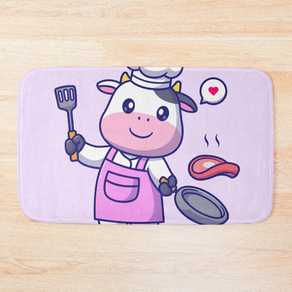 Item preview, Cute Cow Chef Cooking Steak Meat Cartoon Vector Icon designed and sold by hjian8219.