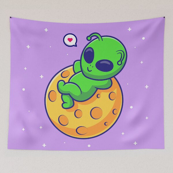 Item preview,  Cute Alien Sleeping on the Moon Cartoon Vector Icon designed and sold by hjian8219.