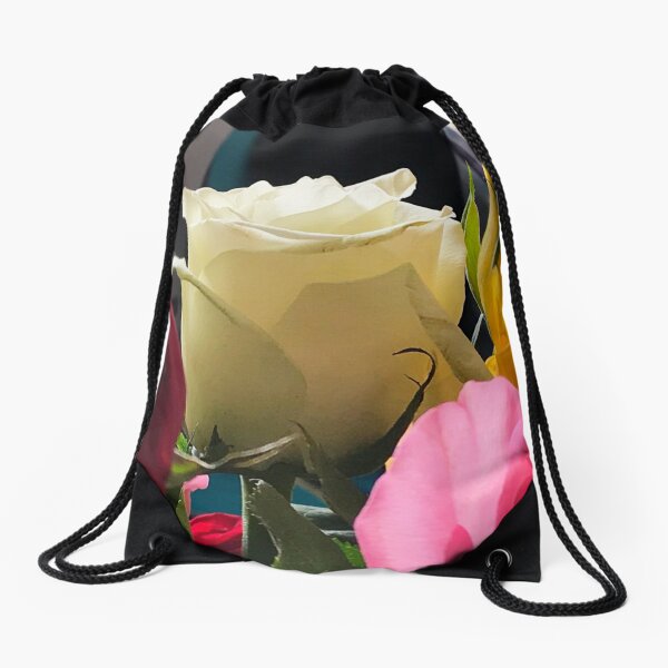 White Rose Drawstring Bag