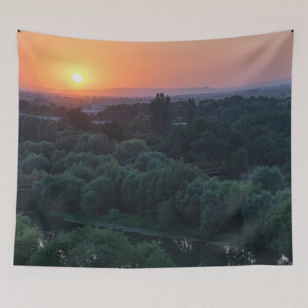 Item preview, Maritsa River with the Sun Setting Behind Sredna Gora Mountain Range designed and sold by Georgia Mizuleva.