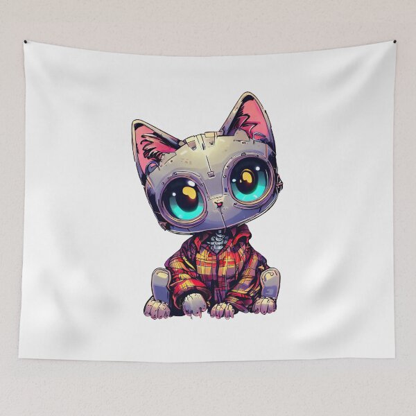 Item preview, Robo-Cat Wearing Plaid! designed and sold by kukamatsu.