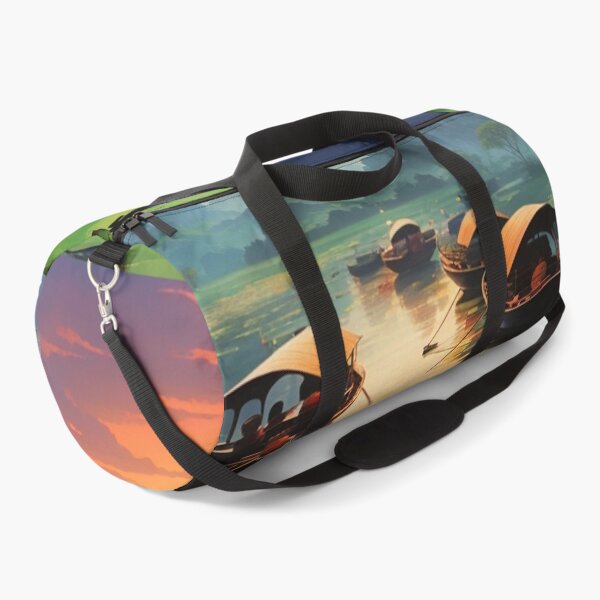 Item preview, Lotus flowers in a lake, Vietnam at dawn during sunrise with boats travelling scenic illustration design designed and sold by Meena-tta.