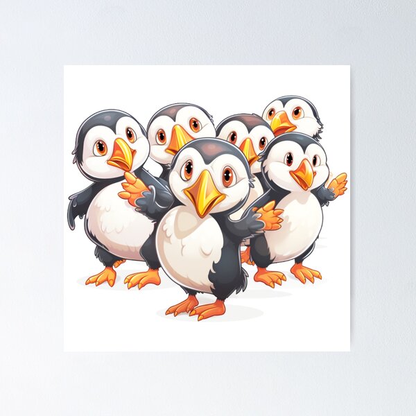 Item preview, a group of cute puffins dancing together (white background) designed and sold by Tabuku.