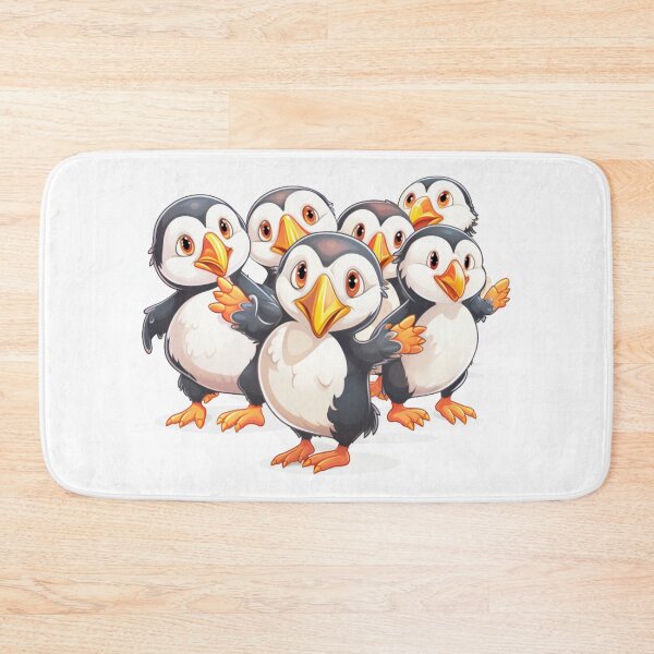 Item preview, a group of cute puffins dancing together (white background) designed and sold by Tabuku.