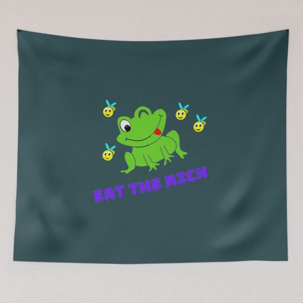 Item preview, Eat the Rich, frog, Laughing frog, frog mocking with bees, green frog designed and sold by CesarioIngham.