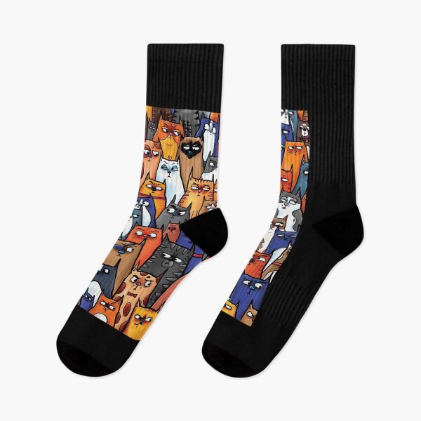 Item preview, Suspicious Kitties Socks 	 designed and sold by rlfyutaj21.