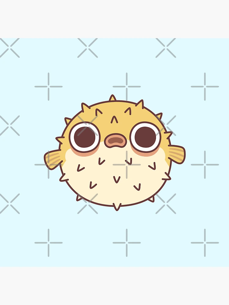 Grumpy blue candy pufferfish with glasses pokemon from the front