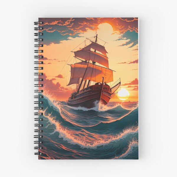 Aperçu de l'œuvre Sérénité maritime: bateau vintage au milieu du coucher de soleil fantastique de l'océan créée et vendue par Patternomania.