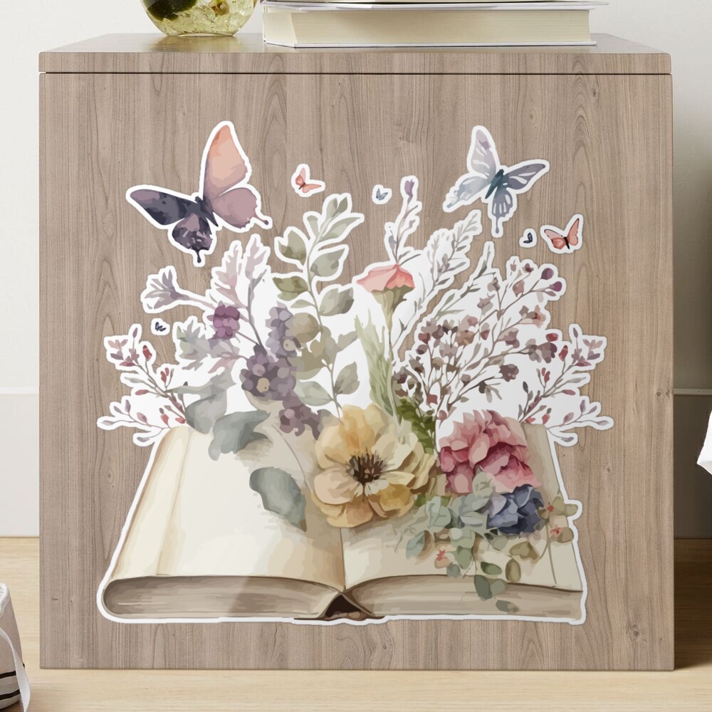 Open book with flowers and butterflies watercolor - book lover, bookworm  Poster by micbook