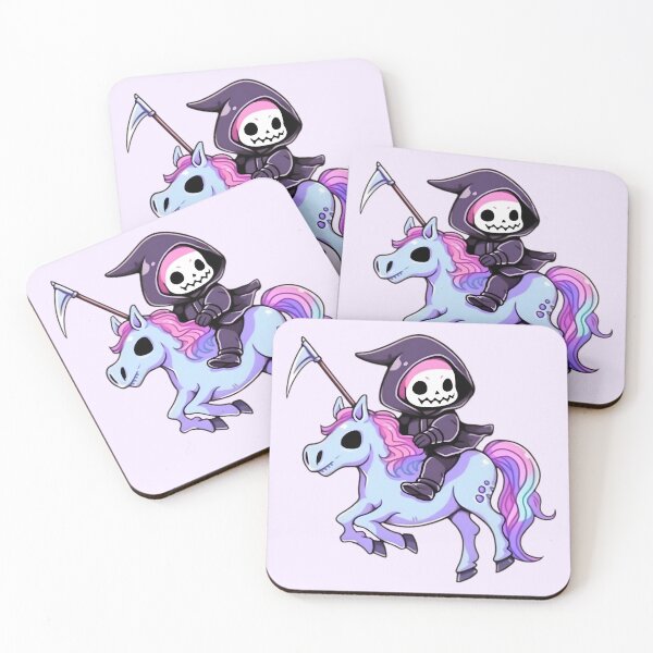 Item preview, Cute Kawaii Pastel Grim Reaper Riding Unicorn designed and sold by PastelMagic.