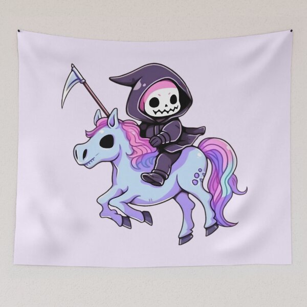 Item preview, Cute Kawaii Pastel Grim Reaper Riding Unicorn designed and sold by PastelMagic.