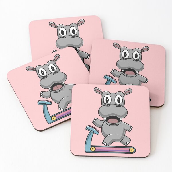 Item preview, Cute hippo on treadmill cartoon illustration designed and sold by cubbone.