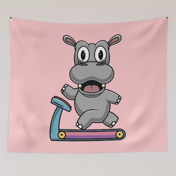 Item preview, Cute hippo on treadmill cartoon illustration designed and sold by cubbone.