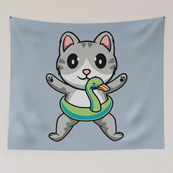 Item preview, Cute cat with duck floater cartoon illustration designed and sold by cubbone.