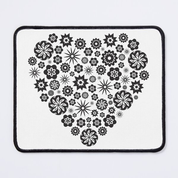 Item preview, Large Heart made of Multiple Flowers and Stars - Black and White Variation - Retro designed and sold by WinfinityDesigns.