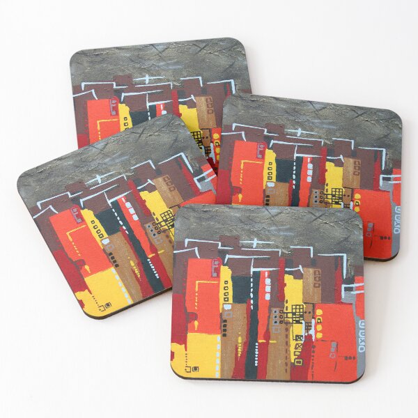 Item preview, Painting Skyline City Urban Geometric Square Expressive Colors Red Black and Yellow Effects and Textures designed and sold by WinfinityDesigns.