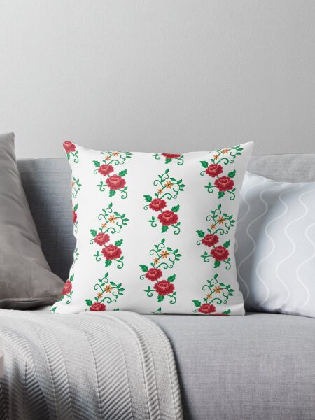 Folk embroidery with flowers Throw Pillow