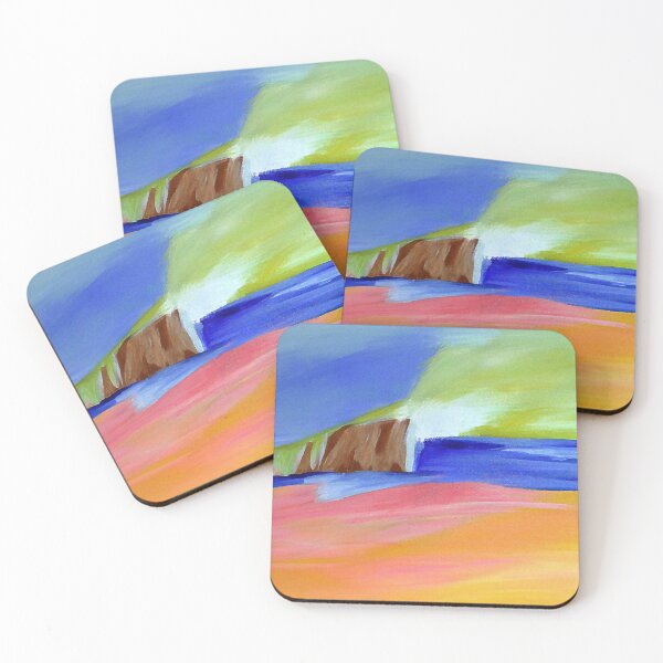 Item preview, Painting Landscape Sea Rock Cliff Clouds Sky Expressive Colors Green Blue Orange Vibrant Movement Effects and Textures designed and sold by InfinityDsigns.