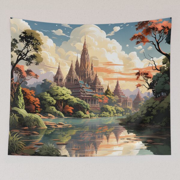 Item preview, A beautiful landscape with a temples and trees designed and sold by Nickyayee.