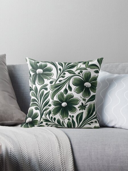 Aperçu de l'œuvre Blanc avec motif de fleurs vert bouteille créée et vendue par HouseOfRosy.