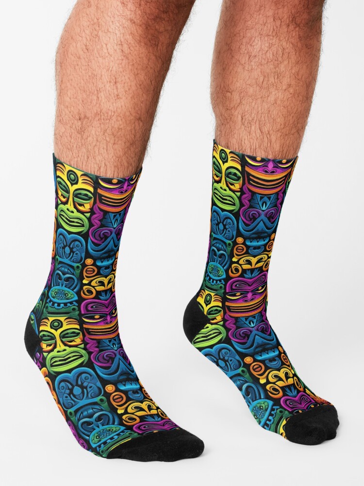 Blacklight Abstract Tiki Tile 03 Socks for Sale by GloriousIdiot