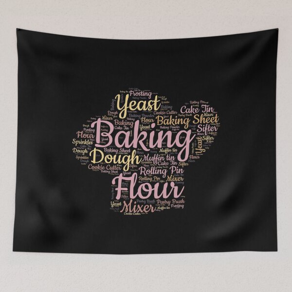 Item preview, A baking word cloud with related text, typography inside a chefs hat designed and sold by Gerald Waters.