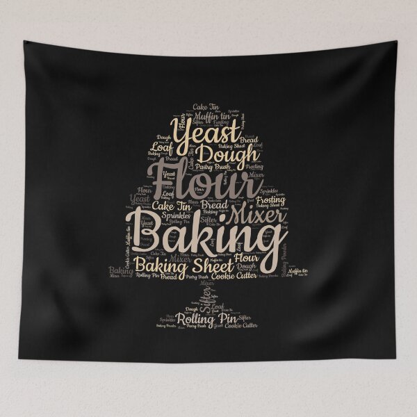 Item preview, A baking word cloud with related text, typography inside a chefs hat designed and sold by Gerald Waters.