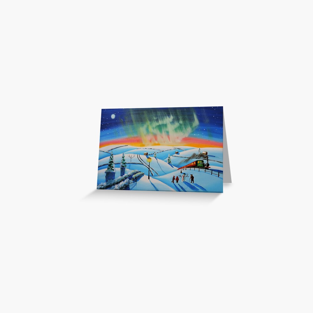 The northern lights naive landscape Greeting Card