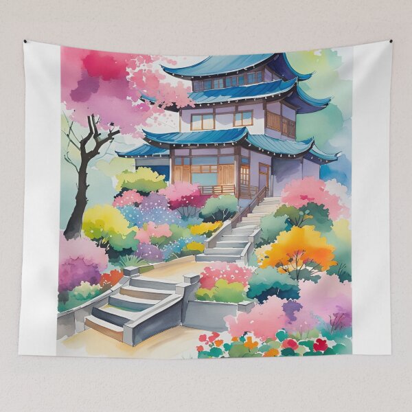 Item preview, Traditional South Korean House Watercolor designed and sold by Places On Earth.