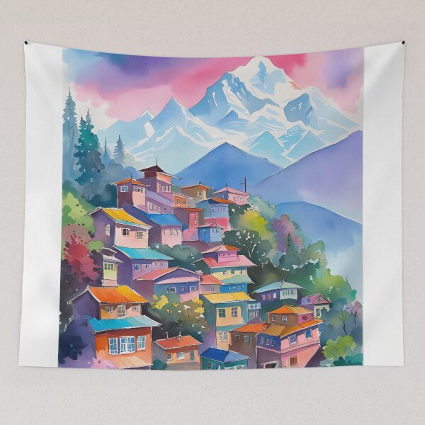Item preview, Darjeeling with Kanchenjunga Himalayas Watercolor designed and sold by Places On Earth.