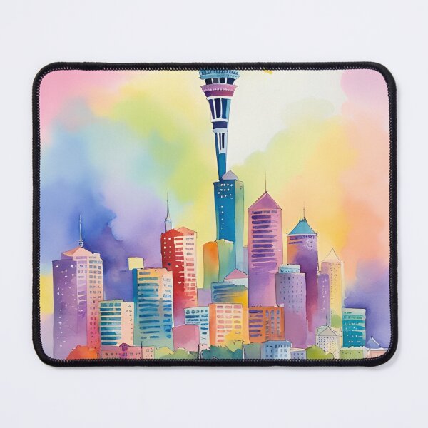 Item preview, Auckland skyline skycity watercolor designed and sold by Places On Earth.