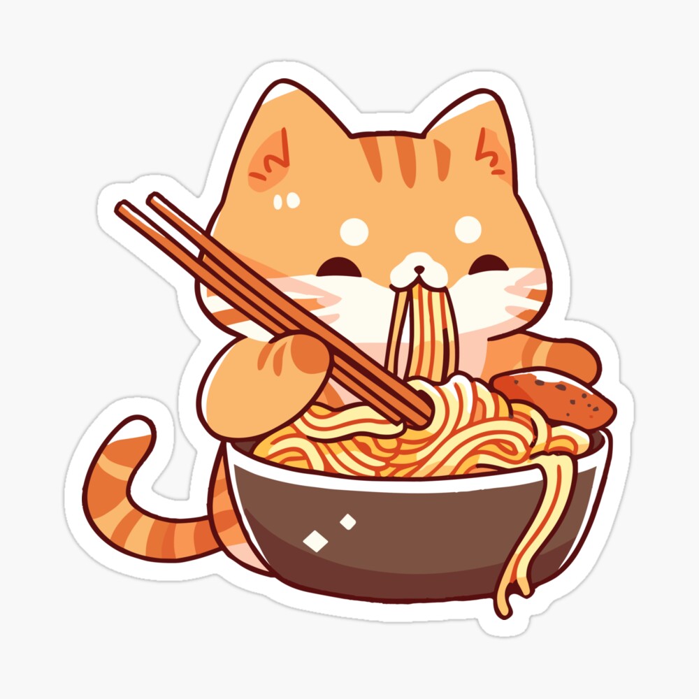 Kawaii Noodles: Funny Orange Tabby Cat Eating Ramen