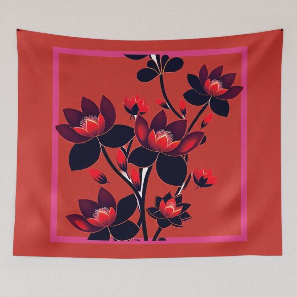 Item preview, Red Lotus Flower on Red Pattern designed and sold by UllaSformat.
