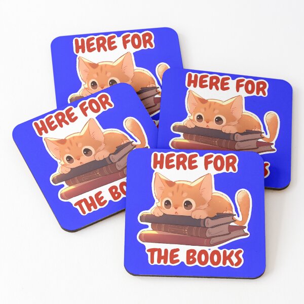 Item preview, Here For The Books | Orange Library Cat | Cats for the Win Square Sticker Art by ZeesDesign with Blue Background designed and sold by ZEESDESIGN.