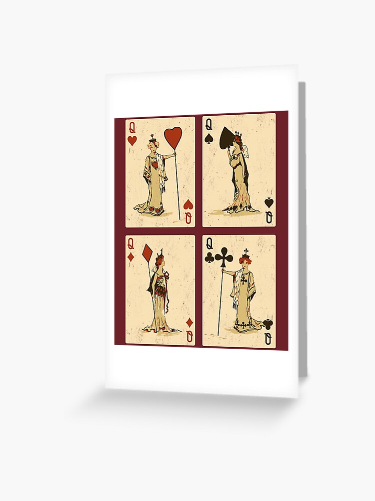 Vintage Playing Cards: Queens of Spades, Hearts, Diamonds, and Clubs "  Greeting Card for Sale by hadleyfoo | Redbubble