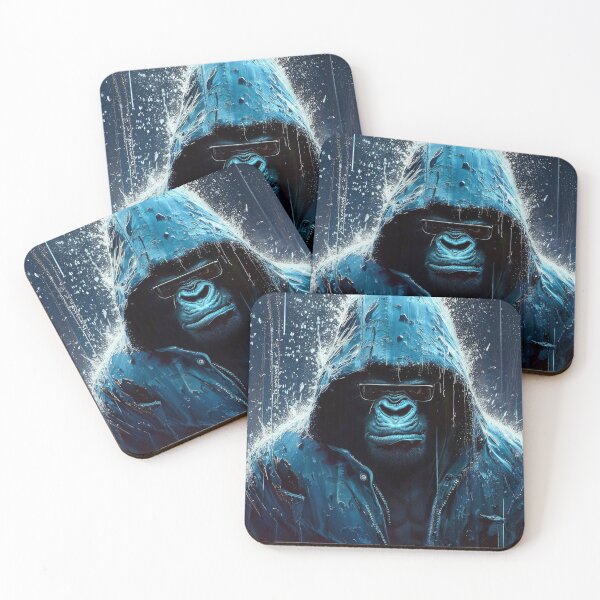 Item preview, Gorilla in glasses and jacket with hood on the rain designed and sold by TomFrontierArt.