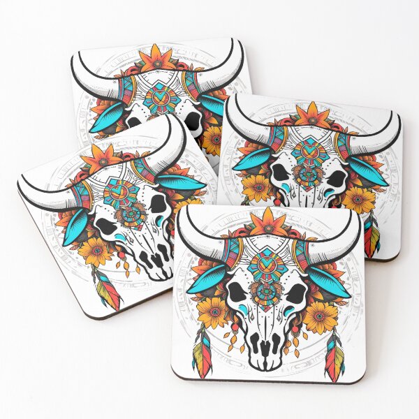 Item preview, Boho blooming bull skull designed and sold by SkullsToGo.